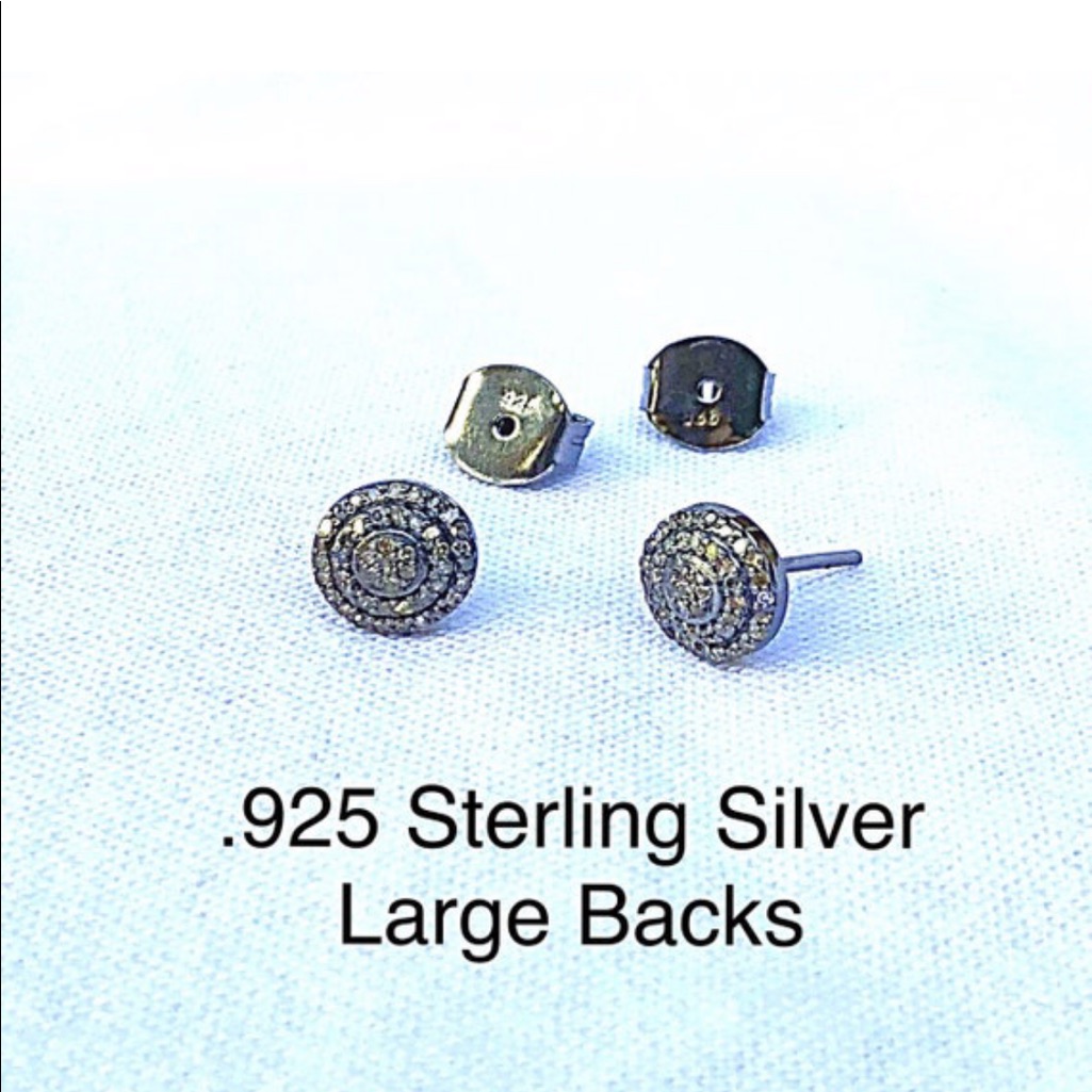 Sale Pave Diamond 9mm Stud Earrings Set In Oxidized Sterling Silver Nwt Last 2